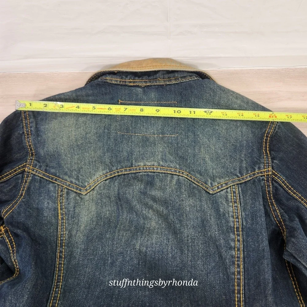 Brush Creek Ranch Distressed Denim Jacket Youth SM Western‎ Coat Leather Collar